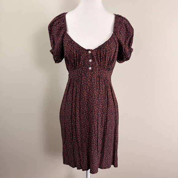 Brandy Melville Dresses & Skirts - Brandy Melville Red Floral Milkmaid Mini Dress Short Sleeve Back Tie Italy Med.